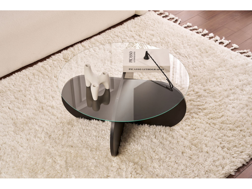 Couchtisch „Aeris“ aus Holz – 75 x 75 x 35 cm – Geräuchertes schwarzes Holz
