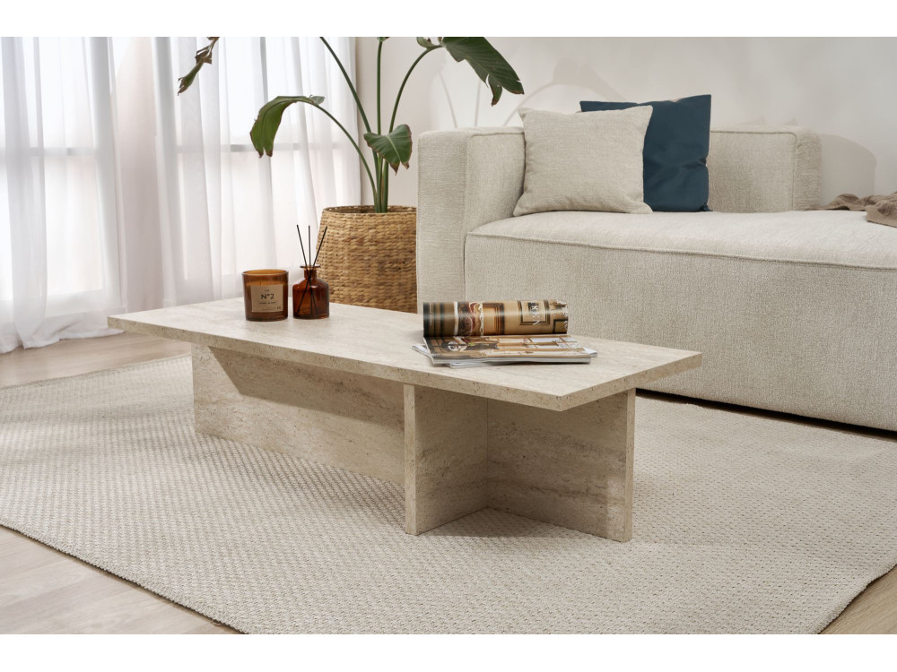 Couchtisch „Harbor“ aus Holz – 120 x 45 x 30 cm – Travertin