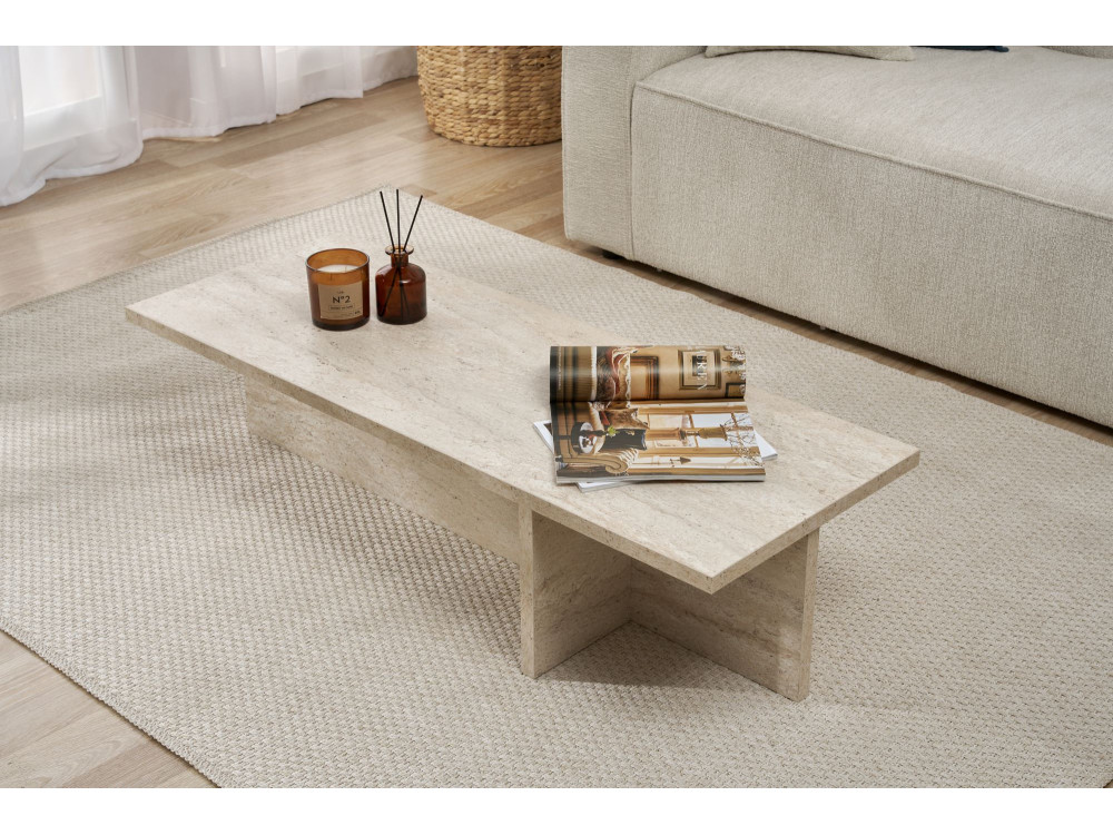 Couchtisch „Harbor“ aus Holz – 120 x 45 x 30 cm – Travertin