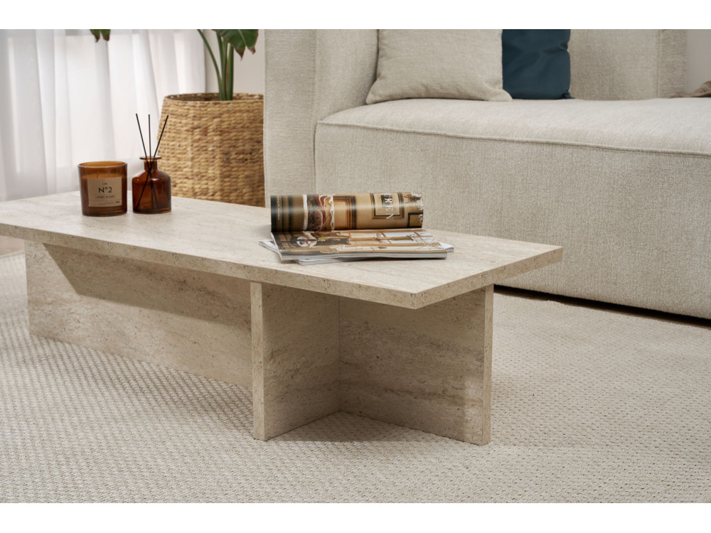 Couchtisch „Harbor“ aus Holz – 120 x 45 x 30 cm – Travertin