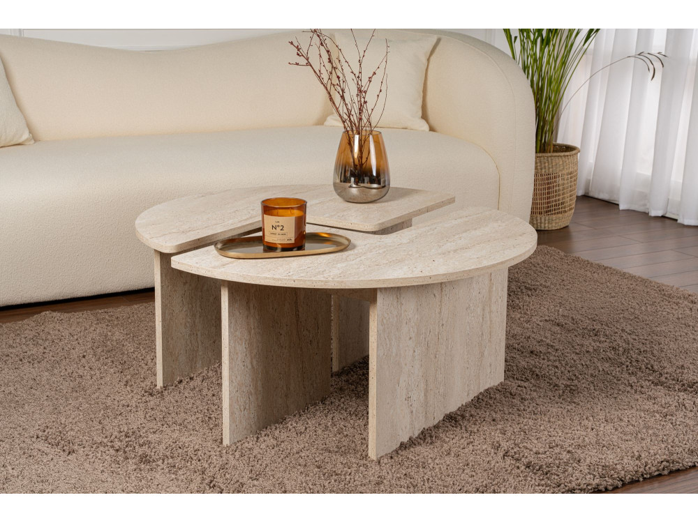 Couchtisch „Moira“ aus Holz – 90 x 90 x 41 cm – Travertin