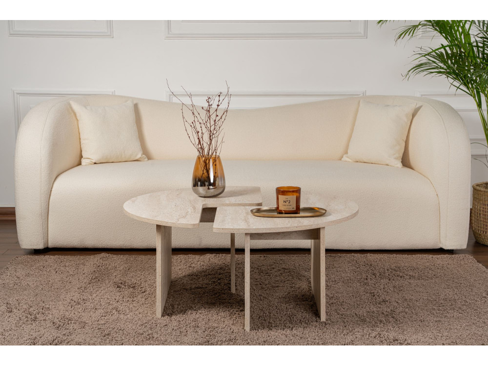 Couchtisch „Moira“ aus Holz – 90 x 90 x 41 cm – Travertin