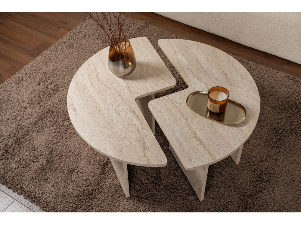 Couchtisch „Moira“ aus Holz – 90 x 90 x 41 cm – Travertin