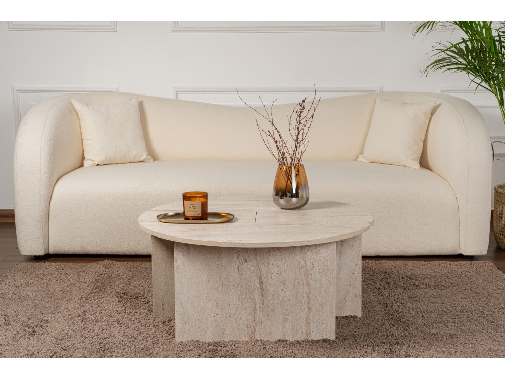 Couchtisch „Moira“ aus Holz – 90 x 90 x 41 cm – Travertin