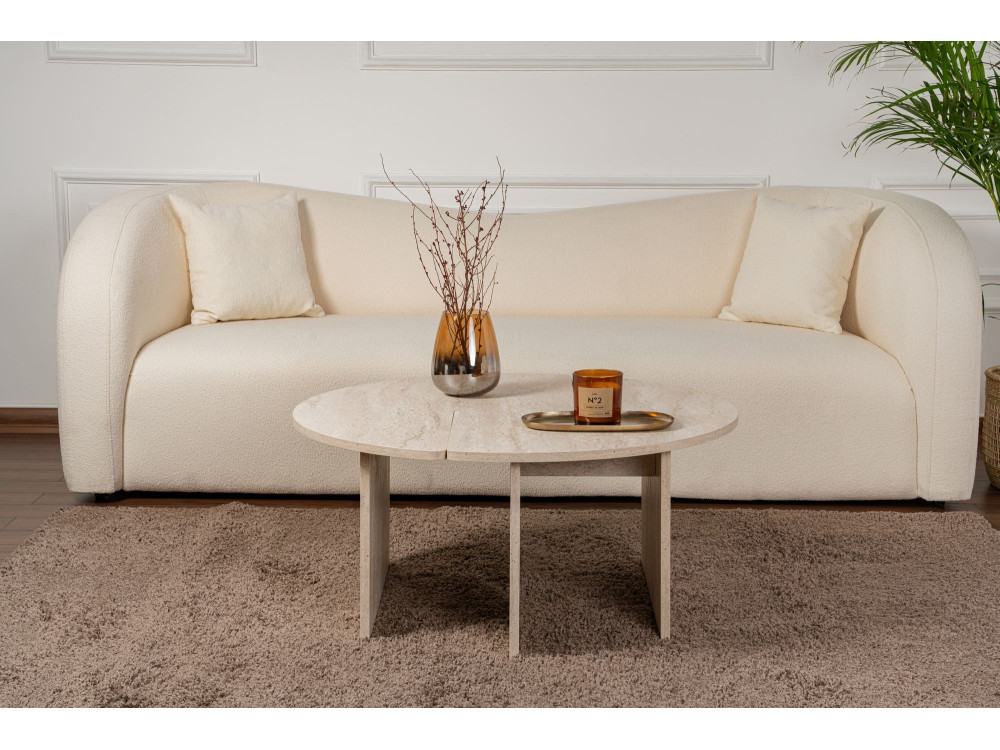 Couchtisch „Moira“ aus Holz – 90 x 90 x 41 cm – Travertin