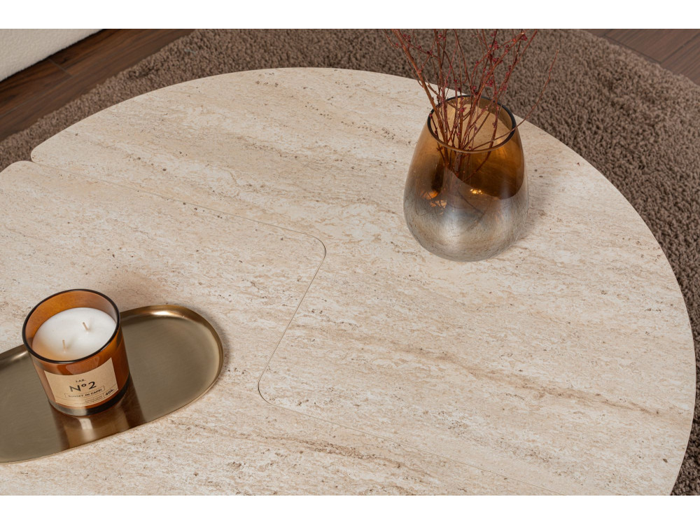 Couchtisch „Moira“ aus Holz – 90 x 90 x 41 cm – Travertin