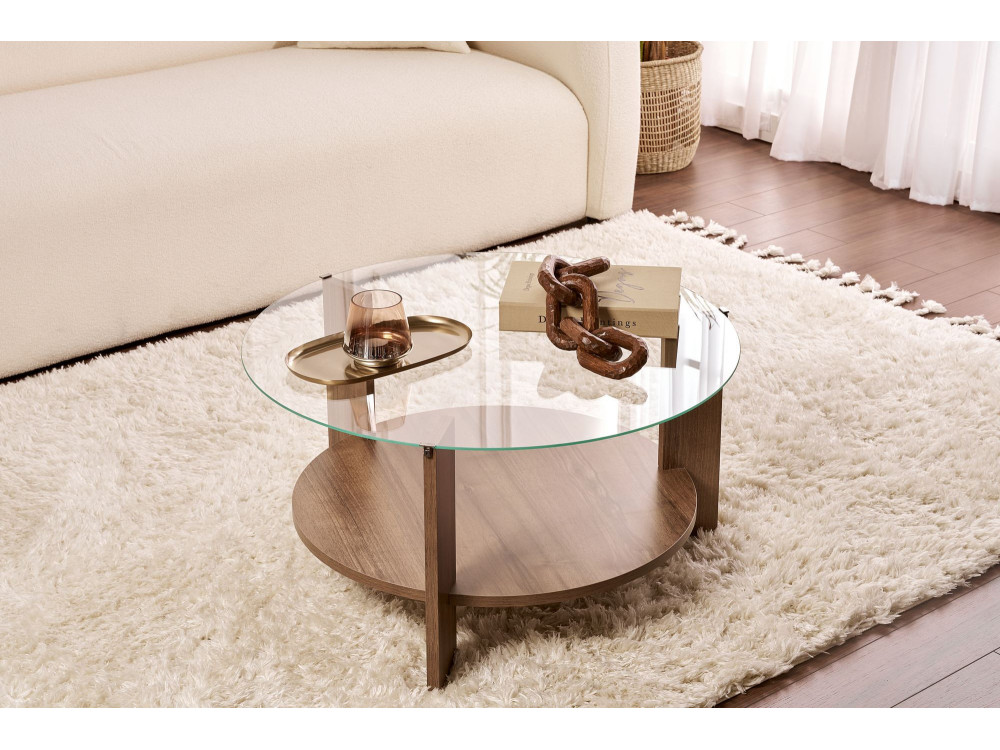 Couchtisch „Clara“ aus Holz – 75 x 75 x 40 cm – Transparentes Walnussholz