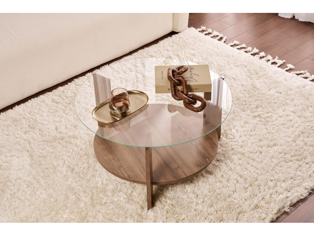 Couchtisch „Clara“ aus Holz – 75 x 75 x 40 cm – Transparentes Walnussholz