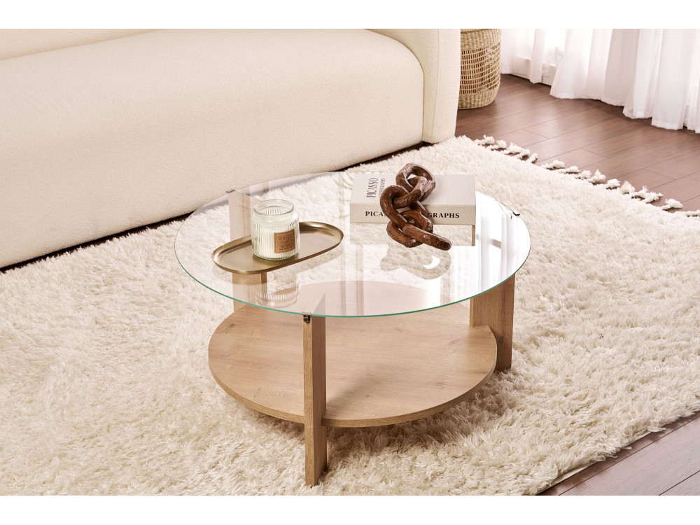 Couchtisch „Clara“ aus Holz – 75 x 75 x 40 cm – Transparente Saphir-Eiche
