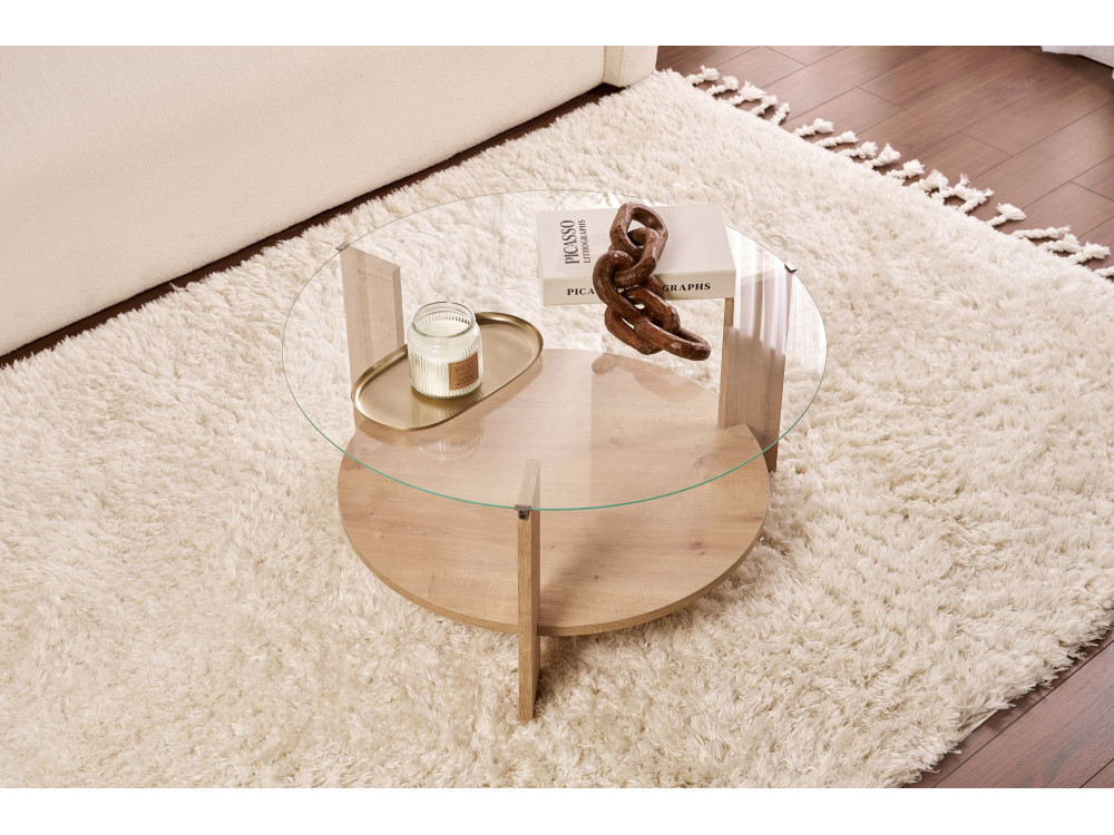 Couchtisch „Clara“ aus Holz – 75 x 75 x 40 cm – Transparente Saphir-Eiche