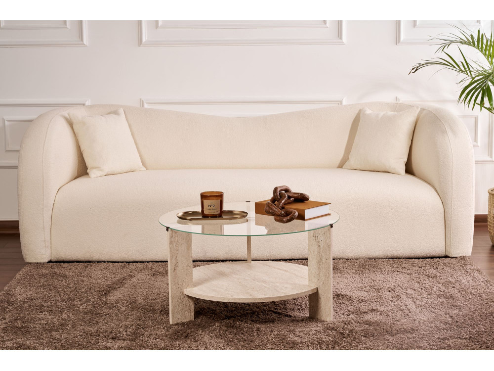 Couchtisch „Clara“ aus Holz – 75 x 75 x 40 cm – Transparenter Travertin