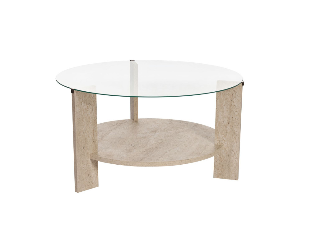 Couchtisch „Clara“ aus Holz – 75 x 75 x 40 cm – Transparenter Travertin