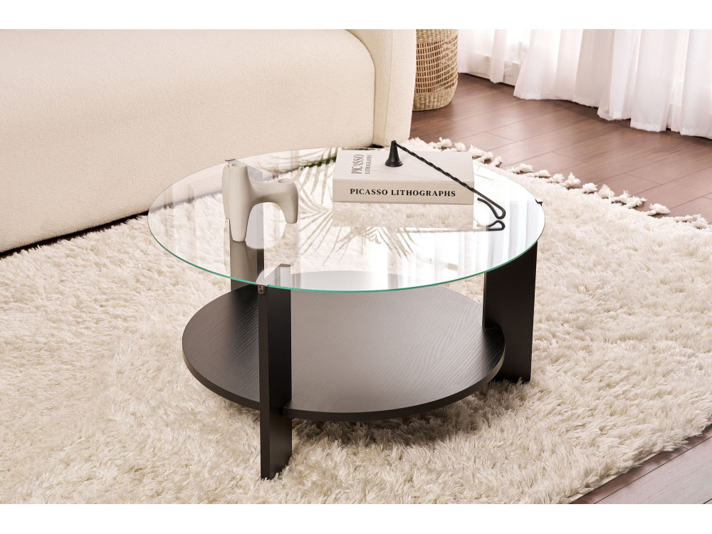 Couchtisch „Clara“ aus Holz – 75 x 75 x 40 cm – Transparentes schwarzes Holz