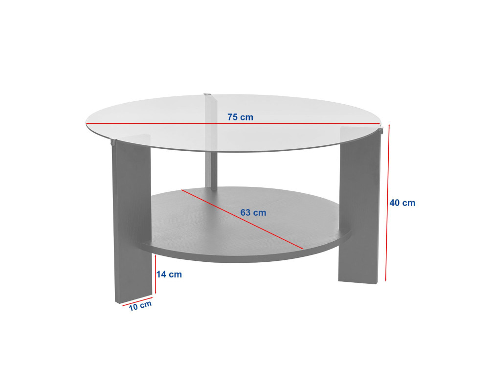 Couchtisch „Clara“ aus Holz – 75 x 75 x 40 cm – Transparentes schwarzes Holz