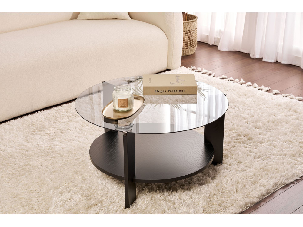 Couchtisch „Clara“ aus Holz – 75 x 75 x 40 cm – Geräuchertes schwarzes Holz