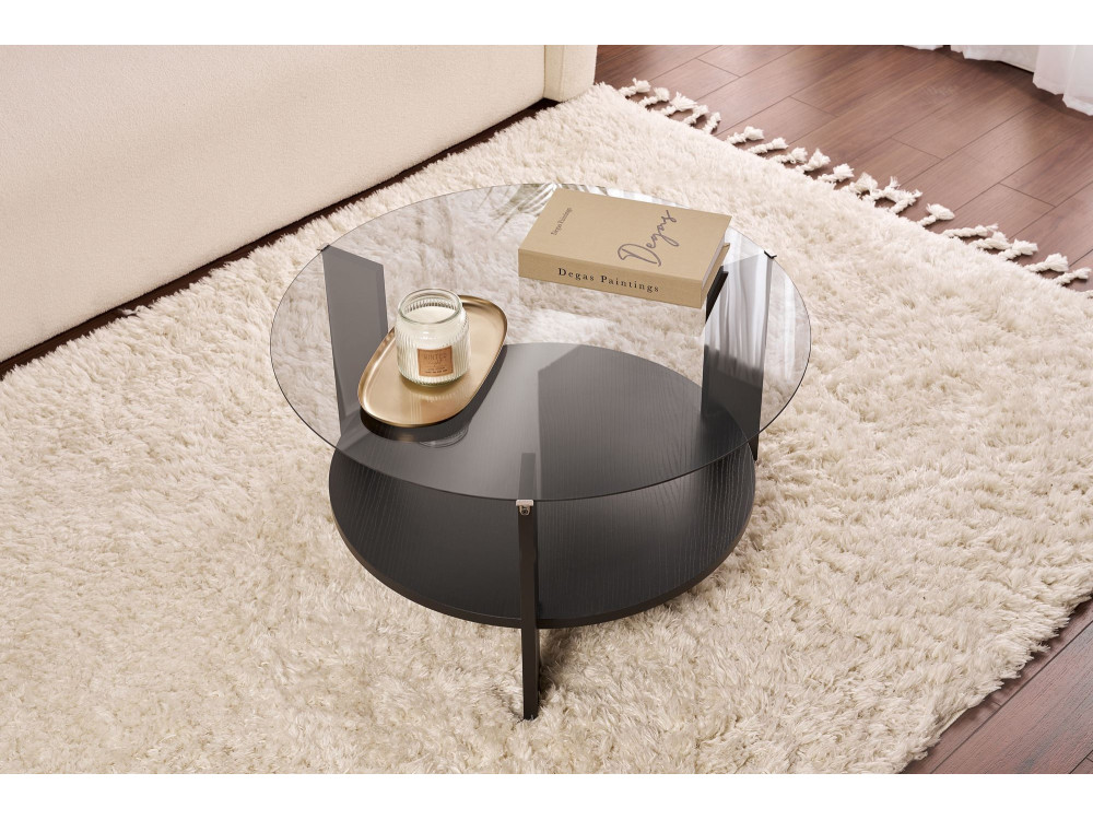 Couchtisch „Clara“ aus Holz – 75 x 75 x 40 cm – Geräuchertes schwarzes Holz