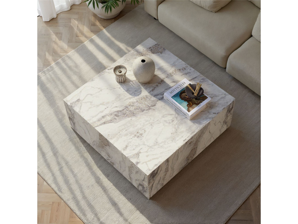 Couchtisch aus Holz „Prizma” – 90 x 90 x 35 cm – Marmor Freesia