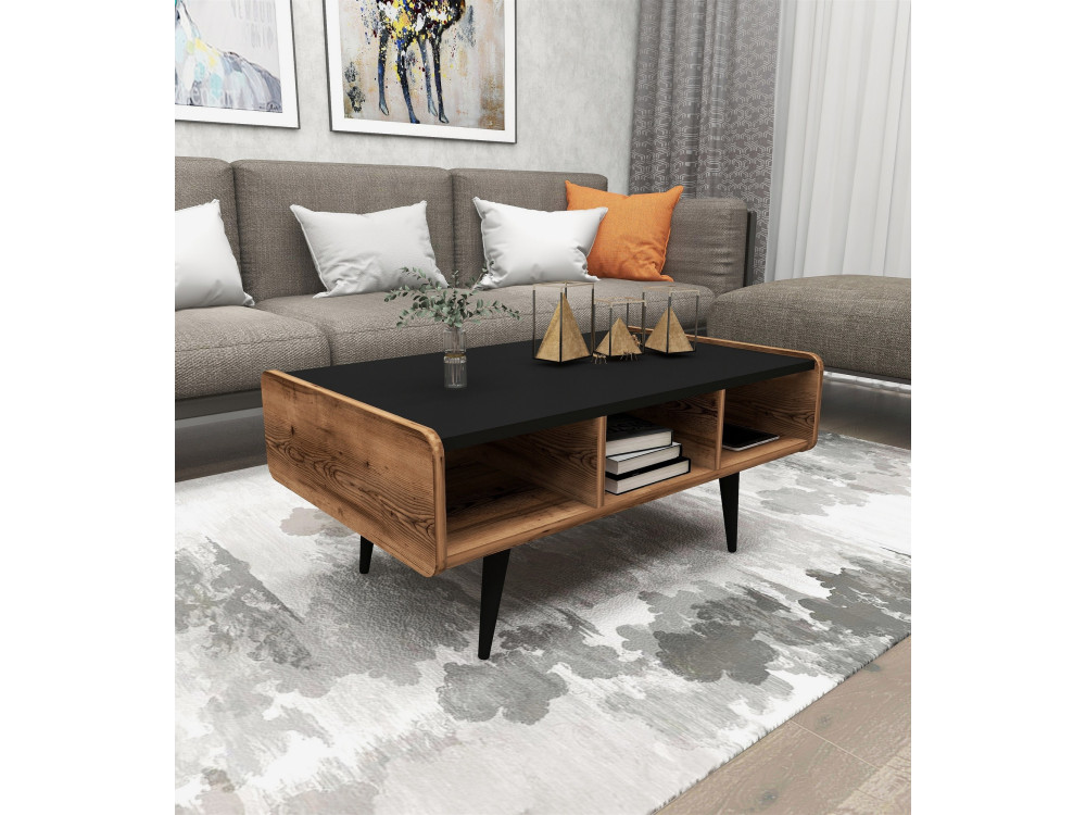 Holz Couchtisch "Line " - 90 x 56 x 40 cm - Walnuss hell