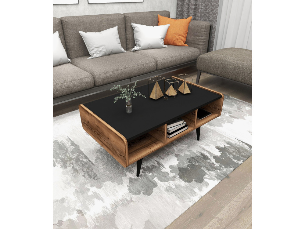 Holz Couchtisch "Line " - 90 x 56 x 40 cm - Walnuss hell