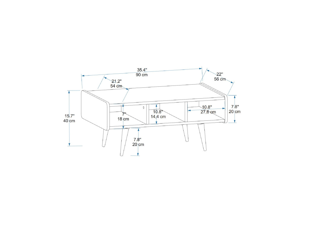 Holz Couchtisch "Line " - 90 x 56 x 40 cm - Walnuss hell