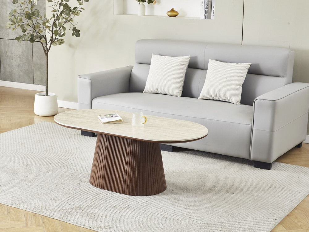 Ovaler Couchtisch aus Keramik "Portofino" - 120 cm -Travertin und Braun