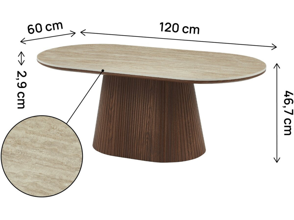 Ovaler Couchtisch aus Keramik "Portofino" - 120 cm -Travertin und Braun