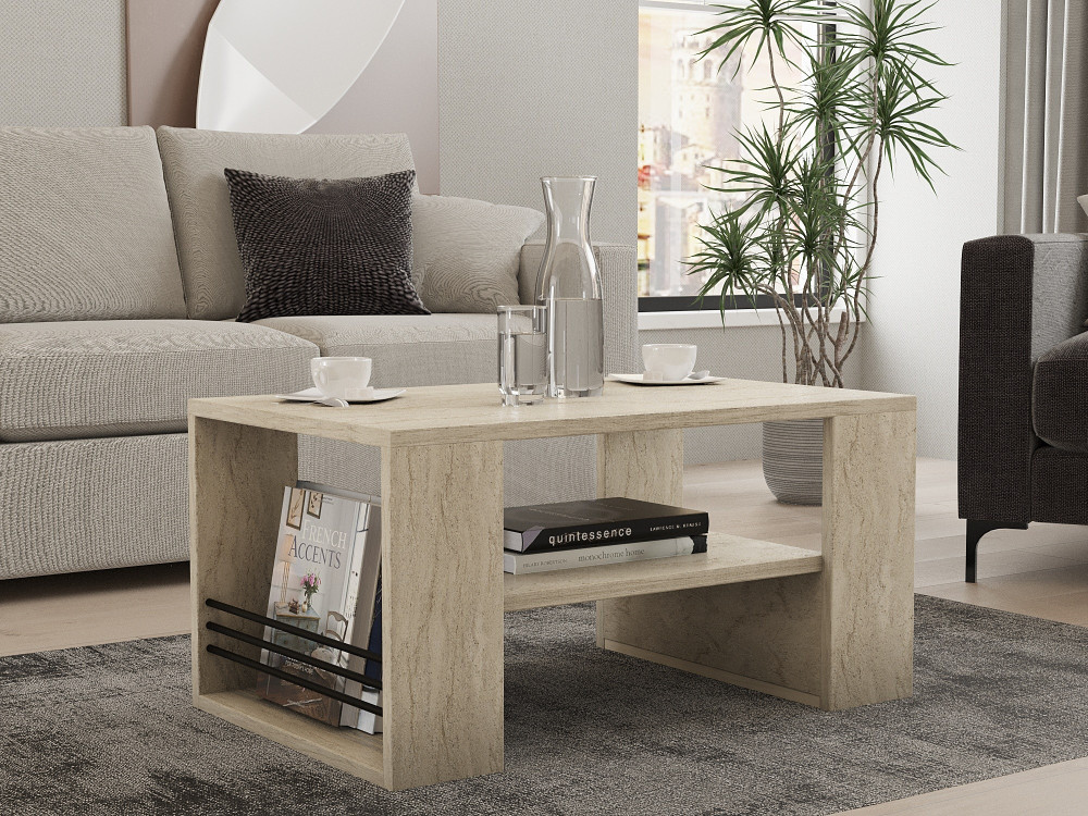Couchtisch aus Holz "Iris" - 80 x 50 x 40 cm - Travertin