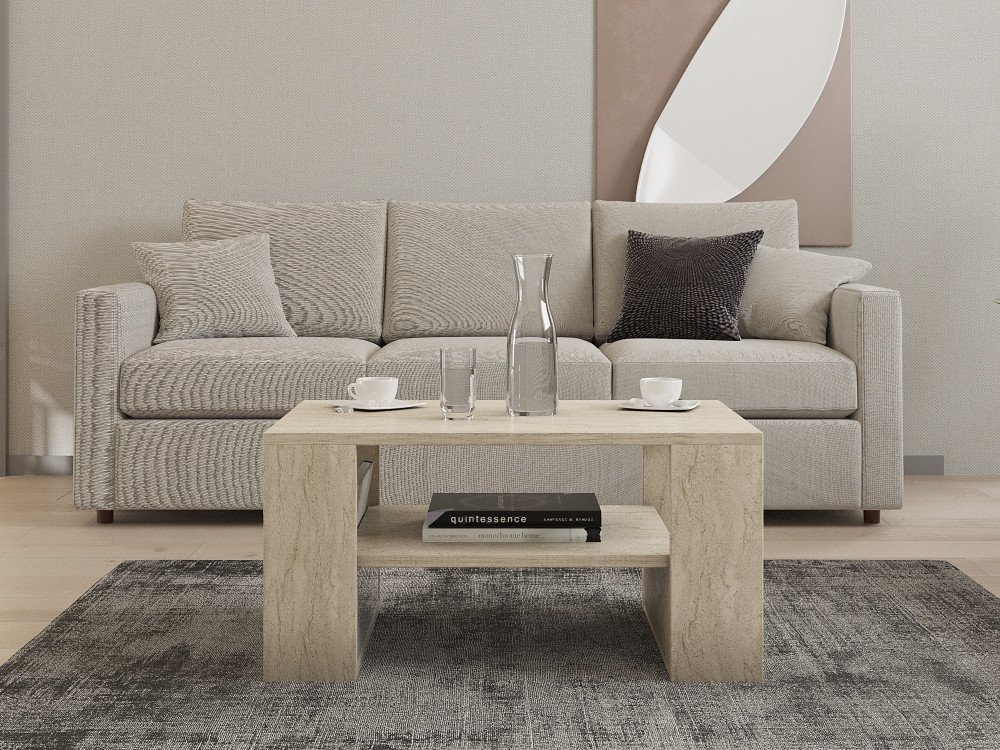 Couchtisch aus Holz "Iris" - 80 x 50 x 40 cm - Travertin