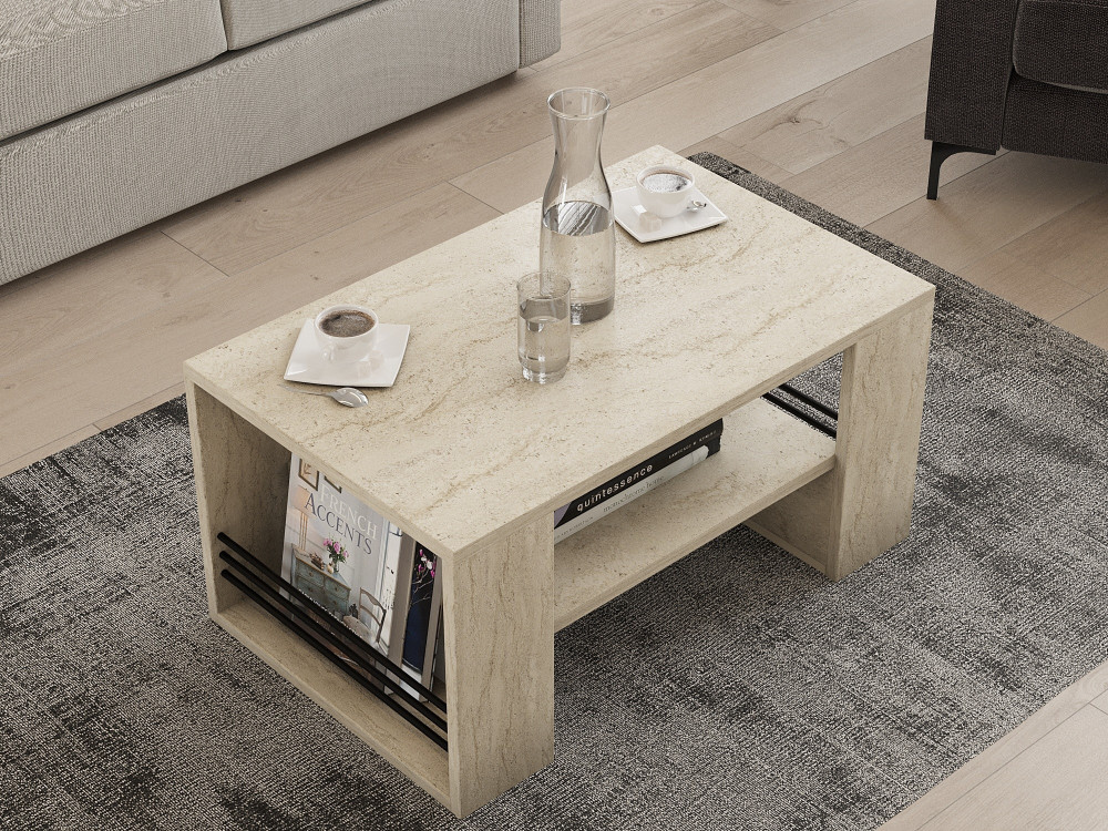 Couchtisch aus Holz "Iris" - 80 x 50 x 40 cm - Travertin