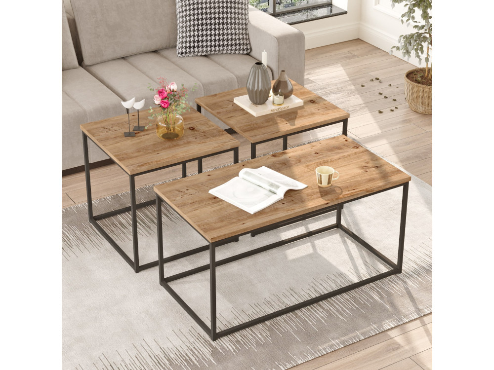 3er-Set Couchtische aus Holz "VG9" - 90 x 45 x 44 cm - Atlantikkiefer