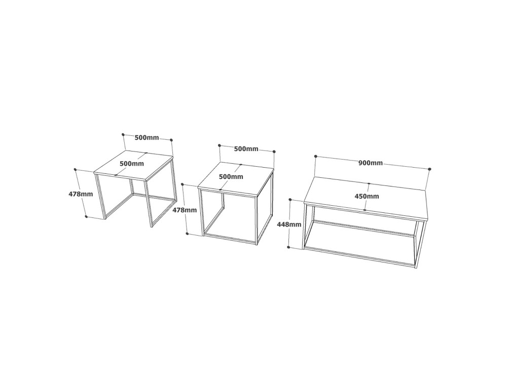 3er-Set Couchtische aus Holz "VG9" - 90 x 45 x 44 cm - Atlantikkiefer