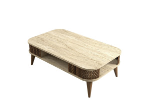 Couchtisch aus Holz "Eylul" - 105 x 60 x 35 cm - Travertin