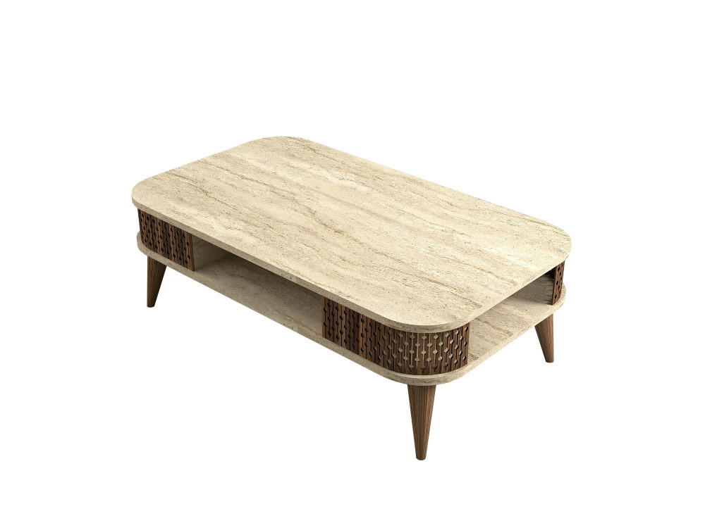 Couchtisch aus Holz "Eylul" - 105 x 60 x 35 cm - Travertin
