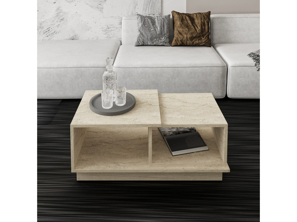Couchtisch aus Holz "Consept" - 90 x 45 x 36 cm - Travertin