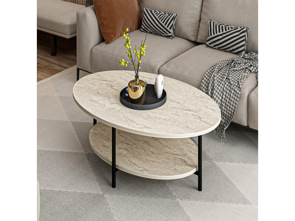 Holz-Couchtisch „Elis“ – 90 x 60 x 36 cm – Travertin