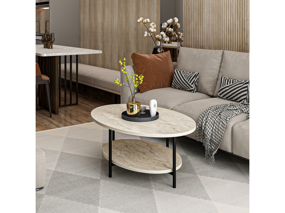 Holz-Couchtisch „Elis“ – 90 x 60 x 36 cm – Travertin