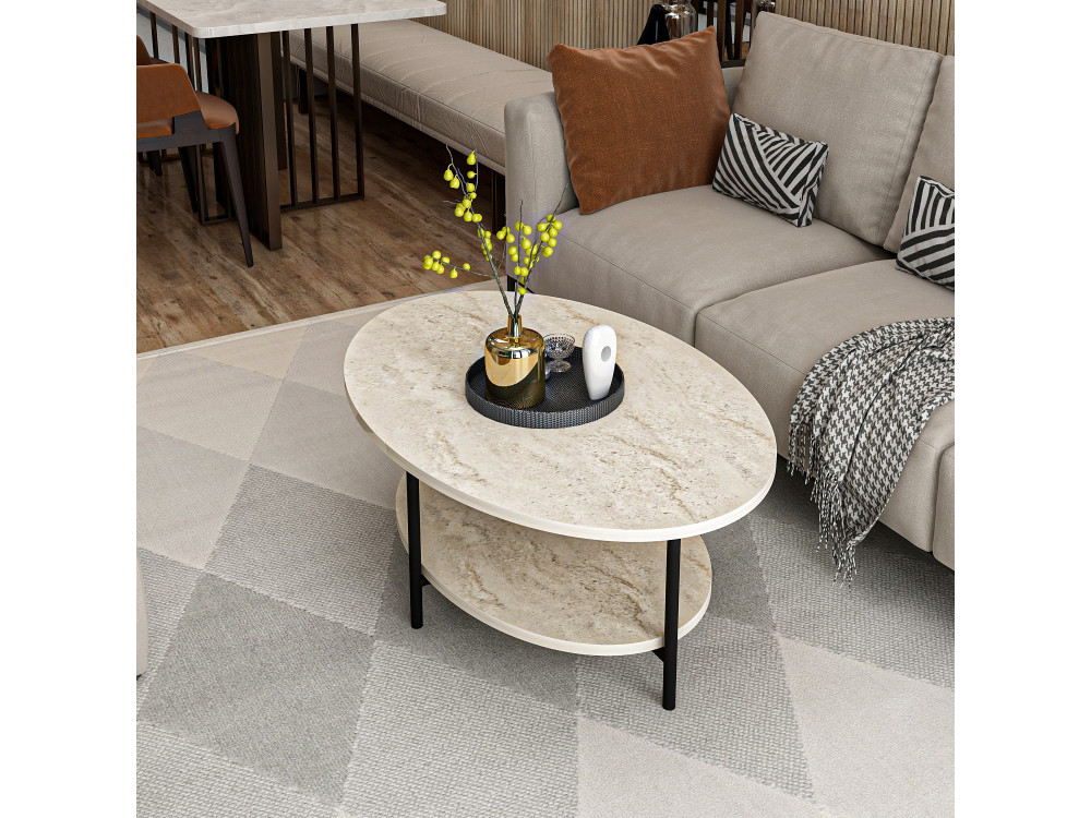 Holz-Couchtisch „Elis“ – 90 x 60 x 36 cm – Travertin