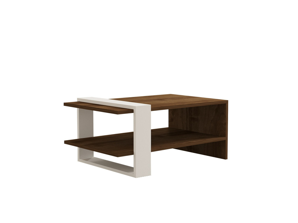 Couchtisch aus Holz "Gaye" - 80 x 50 x 35 cm - Walnuss, Weiß