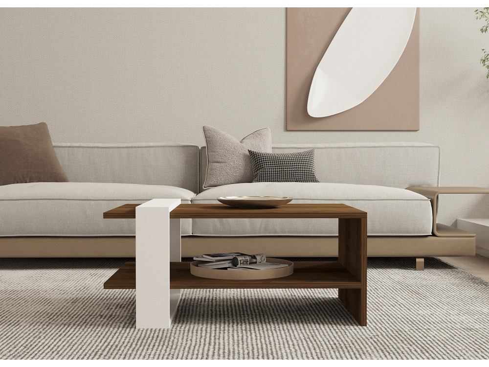 Couchtisch aus Holz "Gaye" - 80 x 50 x 35 cm - Walnuss, Weiß