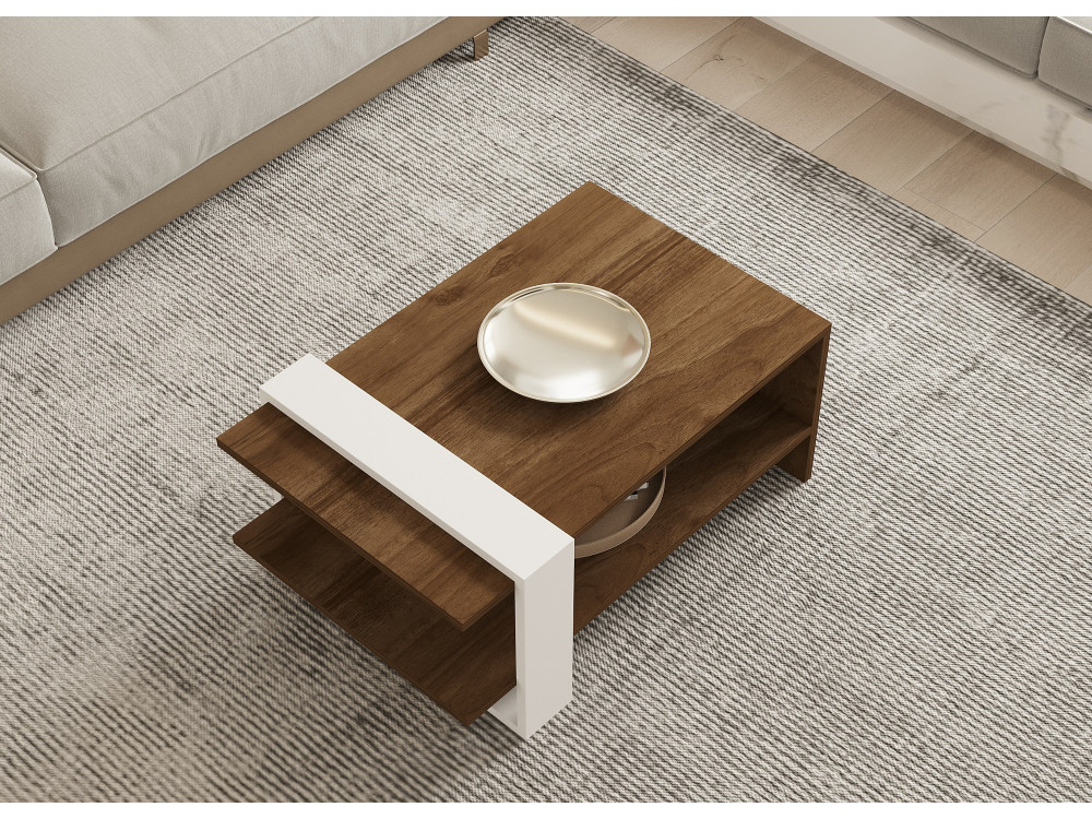 Couchtisch aus Holz "Gaye" - 80 x 50 x 35 cm - Walnuss, Weiß