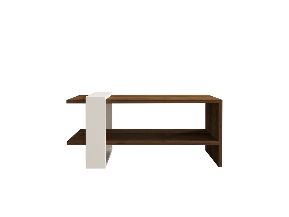 Couchtisch aus Holz "Gaye" - 80 x 50 x 35 cm - Walnuss, Weiß