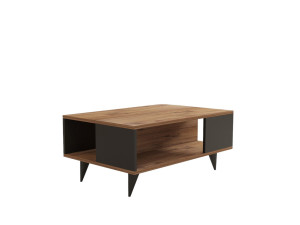 Couchtisch aus Holz "Yuka" - 90 x 60 x 39 cm - Walnuss, Schwarz