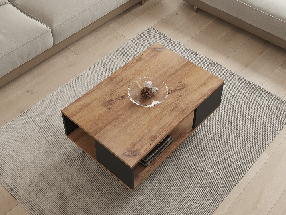Couchtisch aus Holz "Yuka" - 90 x 60 x 39 cm - Walnuss, Schwarz