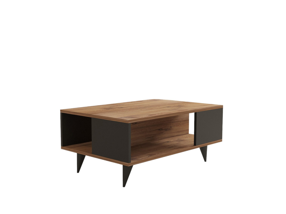 Couchtisch aus Holz "Yuka" - 90 x 60 x 39 cm - Walnuss, Schwarz
