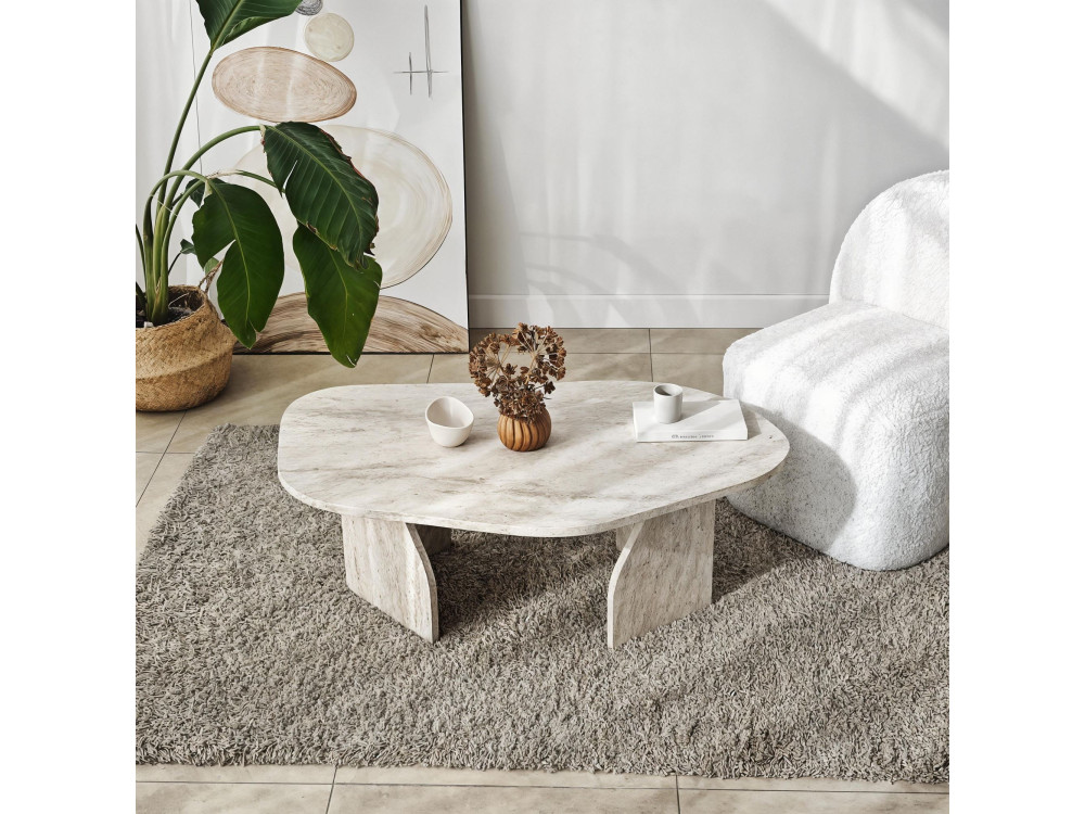 Couchtisch aus Holz "Rock" 100 x 60 x 35 cm - Travertin