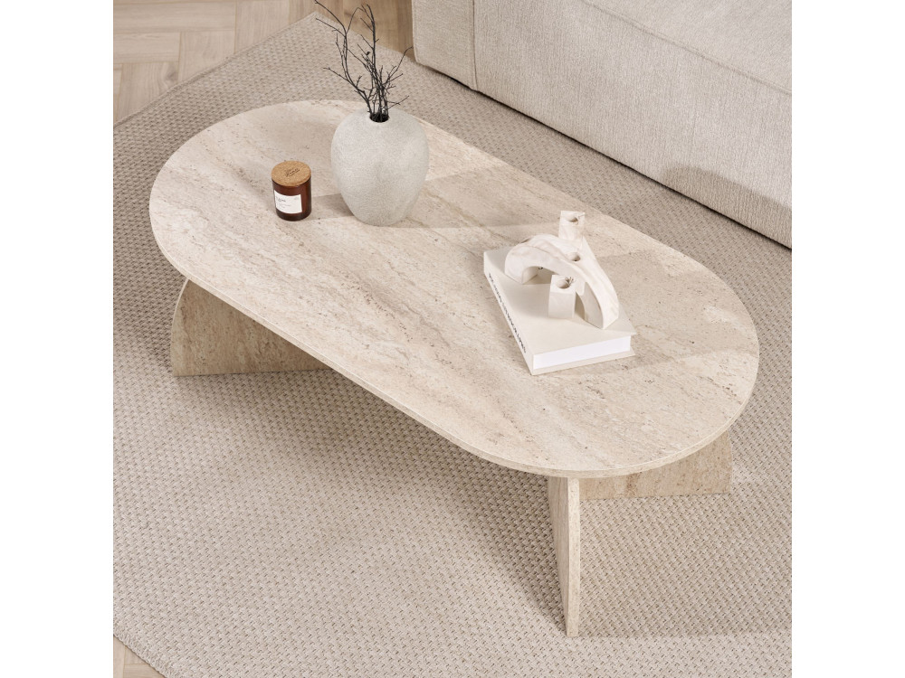 Couchtisch aus Holz "Melina" 120 x 60 x 40 cm - Travertin