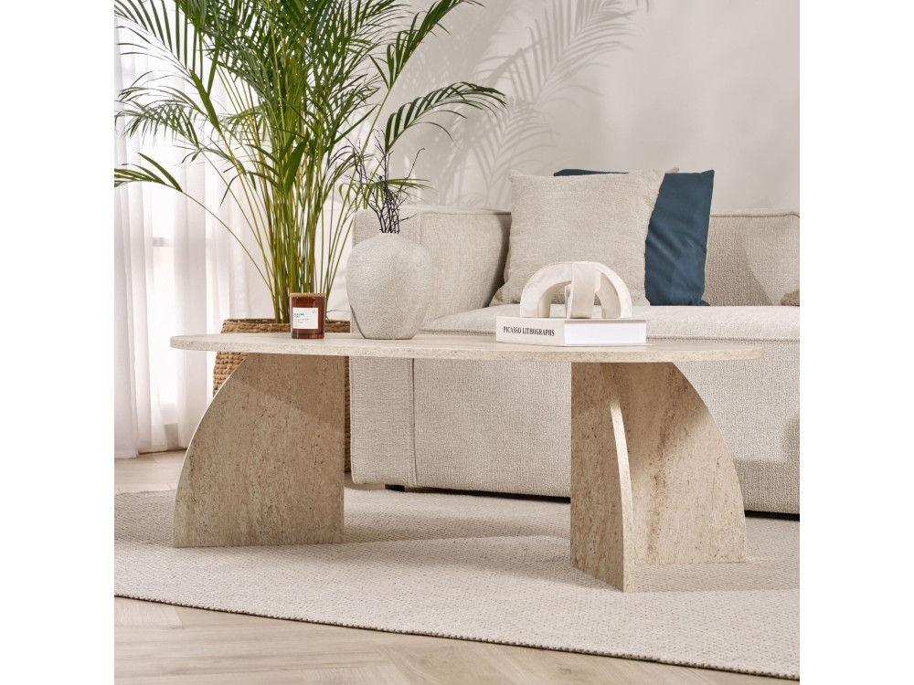 Couchtisch aus Holz "Melina" 120 x 60 x 40 cm - Travertin