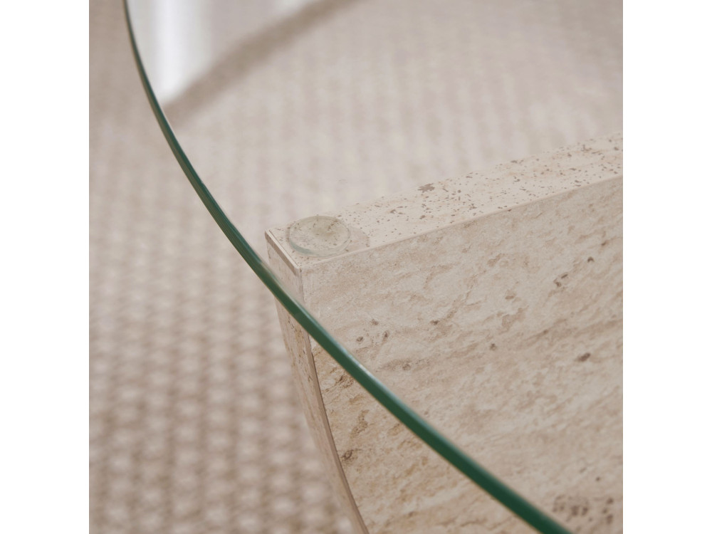 Couchtisch aus Glas "Liya" 90 x 90 x 30 cm - Travertin