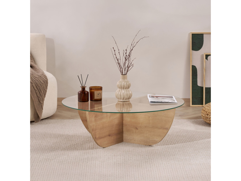 Glas-Couchtisch "Liya" 90 x 90 x 30 cm - Saphir-Eiche