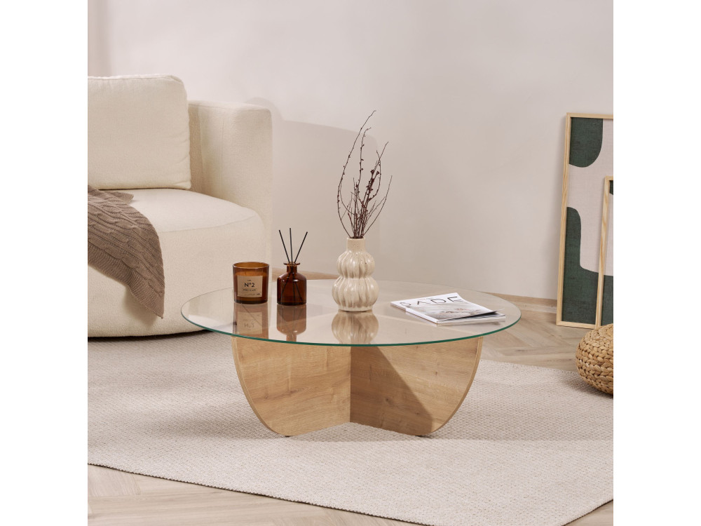 Glas-Couchtisch "Liya" 90 x 90 x 30 cm - Saphir-Eiche